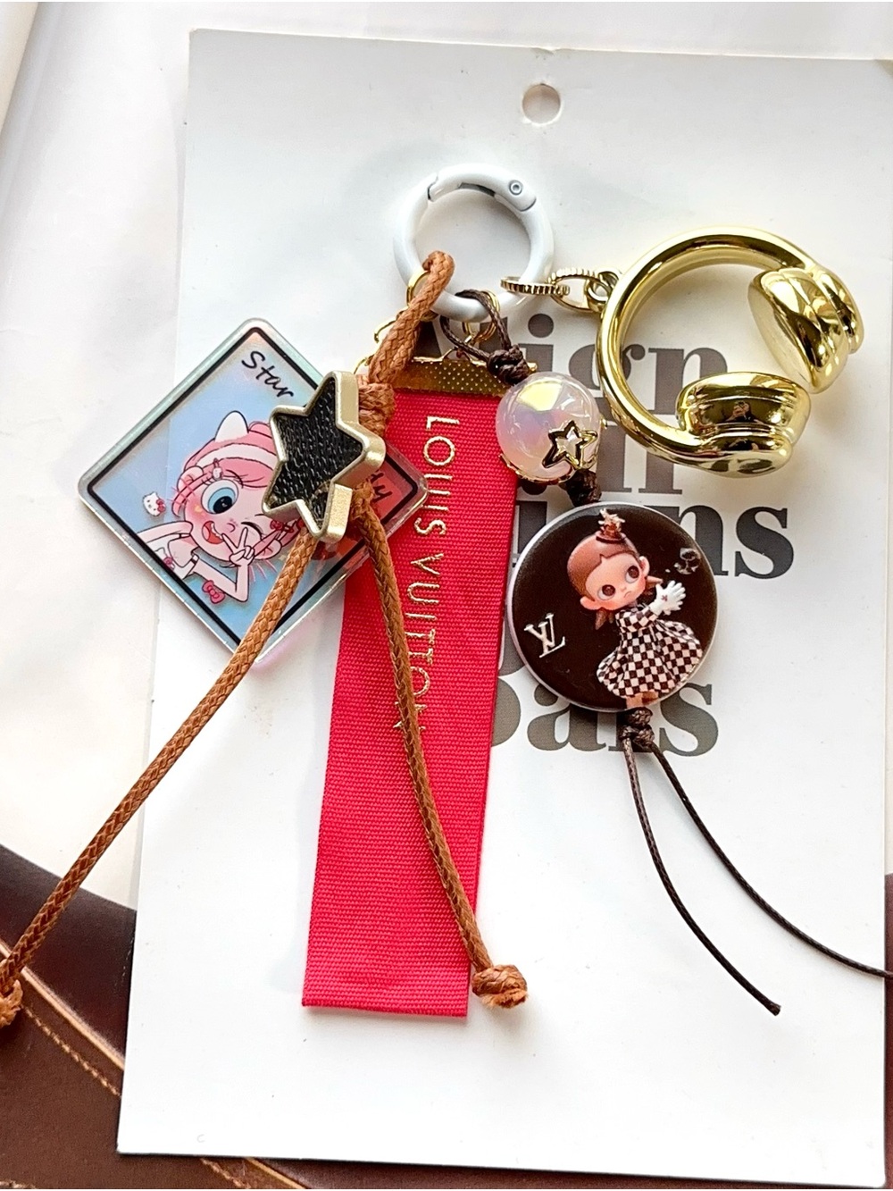 Authentic LV Ribbon & Headphone Charms Bag Charm Keyring